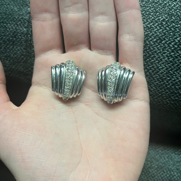 Vintage Silver Christian Dior Pave Clip-On Earrings - Picture 9 of 9